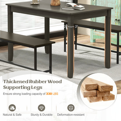 48 Inch Rectangular Wooden Dining Table for 4 with Solid Rubber Wood Legs in Grey Finish
