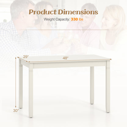 48 Inch Rectangular Wooden Dining Table for 4 with Solid Rubber Wood Legs in White Finish