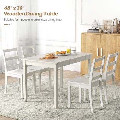 48 Inch Rectangular Wooden Dining Table for 4 with Solid Rubber Wood Legs in White Finish