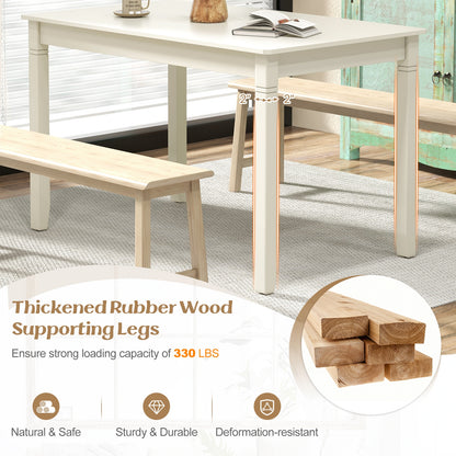 48 Inch Rectangular Wooden Dining Table for 4 with Solid Rubber Wood Legs in White Finish