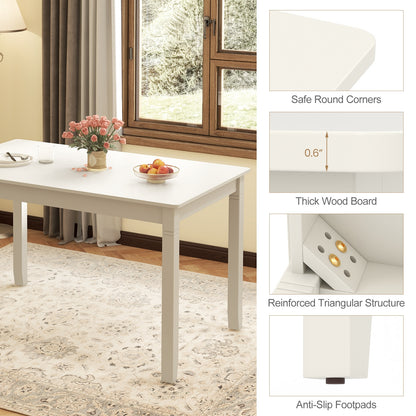 48 Inch Rectangular Wooden Dining Table for 4 with Solid Rubber Wood Legs in White Finish