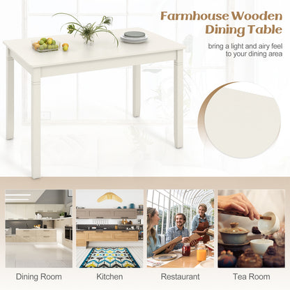 48 Inch Rectangular Wooden Dining Table for 4 with Solid Rubber Wood Legs in White Finish