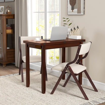 Expandable Kitchen Dining Set for 2 with Upholstered Folding Chairs and Storage Table