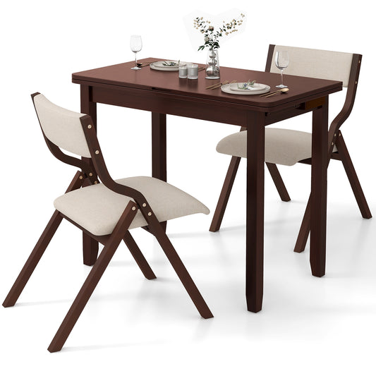 Expandable Kitchen Dining Set for 2 with Upholstered Folding Chairs and Storage Table