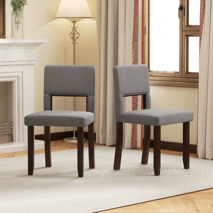 Modern Wooden Dining Chairs with Acacia Wood Frame and Padded Linen Seat and Back - Grey, Set of 2