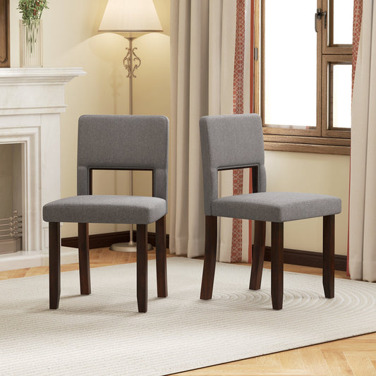 Modern Wooden Dining Chairs with Acacia Wood Frame and Padded Linen Seat and Back - Grey, Set of 2