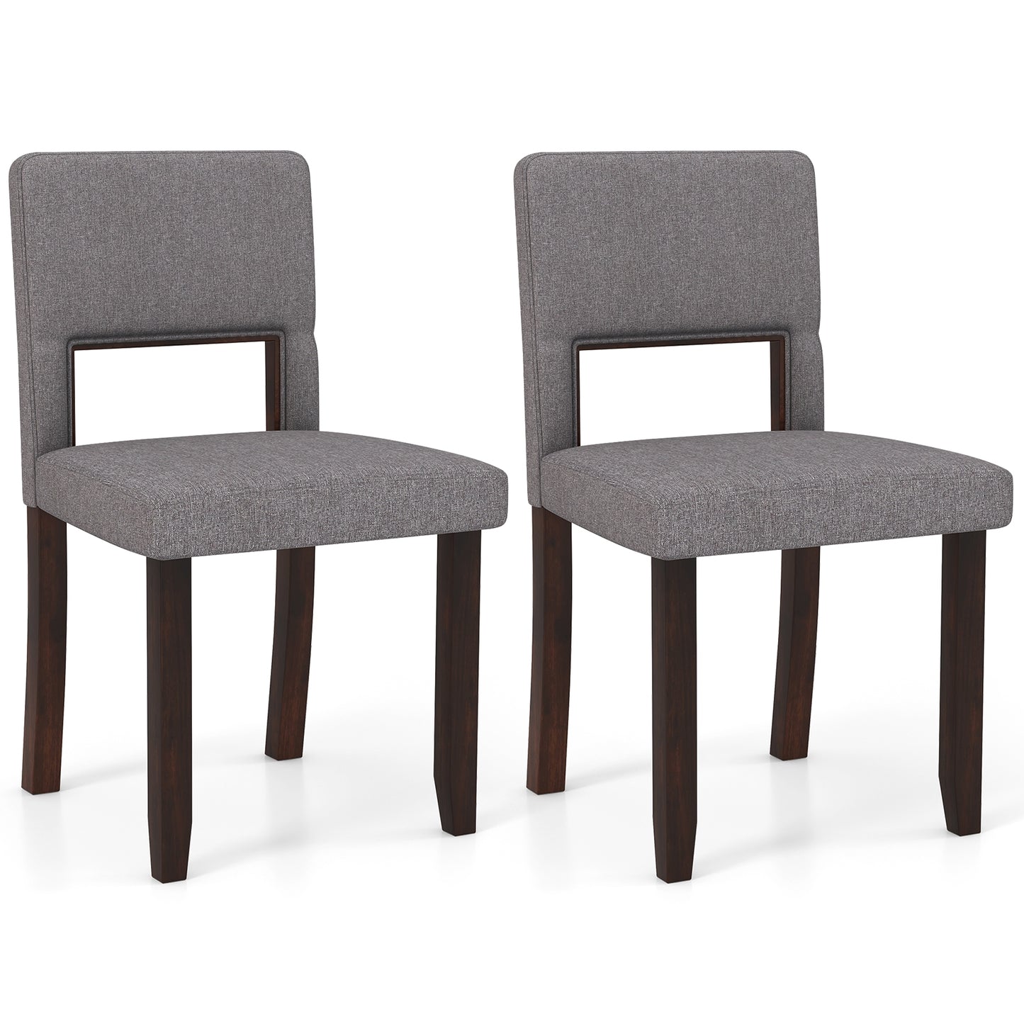Modern Wooden Dining Chairs with Acacia Wood Frame and Padded Linen Seat and Back - Grey, Set of 2