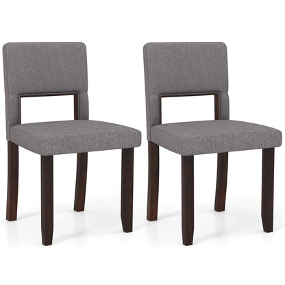Modern Wooden Dining Chairs with Acacia Wood Frame and Padded Linen Seat and Back - Grey, Set of 2