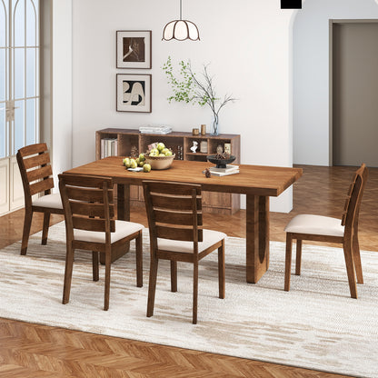Upholstered Dining Chairs with High Slatted Back and Solid Wood Legs Set of 2