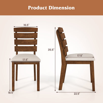 Upholstered Dining Chairs with High Slatted Back and Solid Wood Legs Set of 2