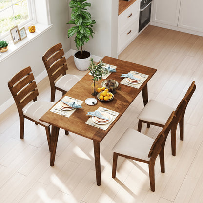 Upholstered Dining Chairs with High Slatted Back and Solid Wood Legs Set of 2