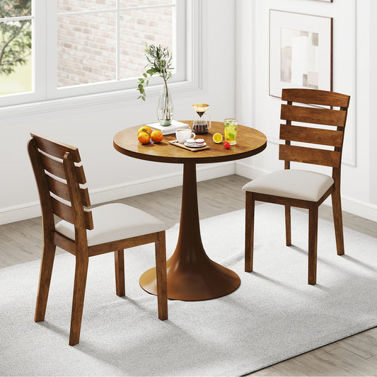 Upholstered Dining Chairs with High Slatted Back and Solid Wood Legs Set of 2