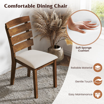 Upholstered Dining Chairs with High Slatted Back and Solid Wood Legs Set of 2