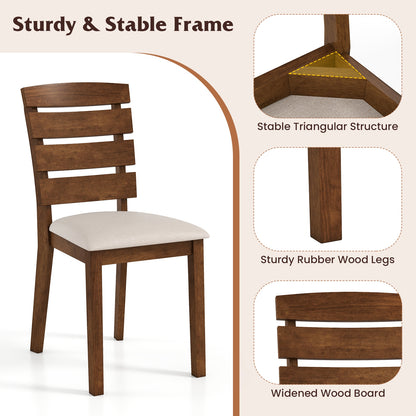 Upholstered Dining Chairs with High Slatted Back and Solid Wood Legs Set of 2
