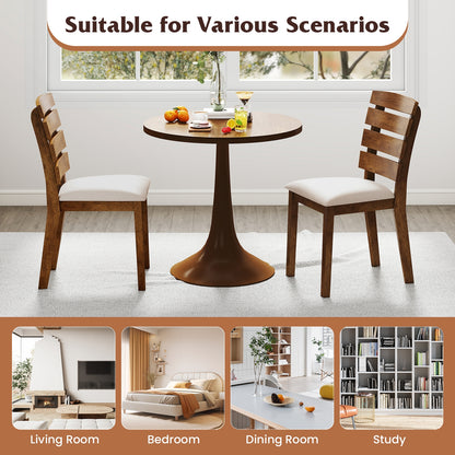 Upholstered Dining Chairs with High Slatted Back and Solid Wood Legs Set of 2