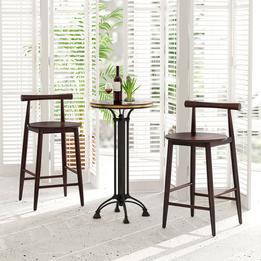 Counter Height Kitchen Island Chairs with Acacia Wood Base and Comfortable 24" Seat – Brown, Set of 2