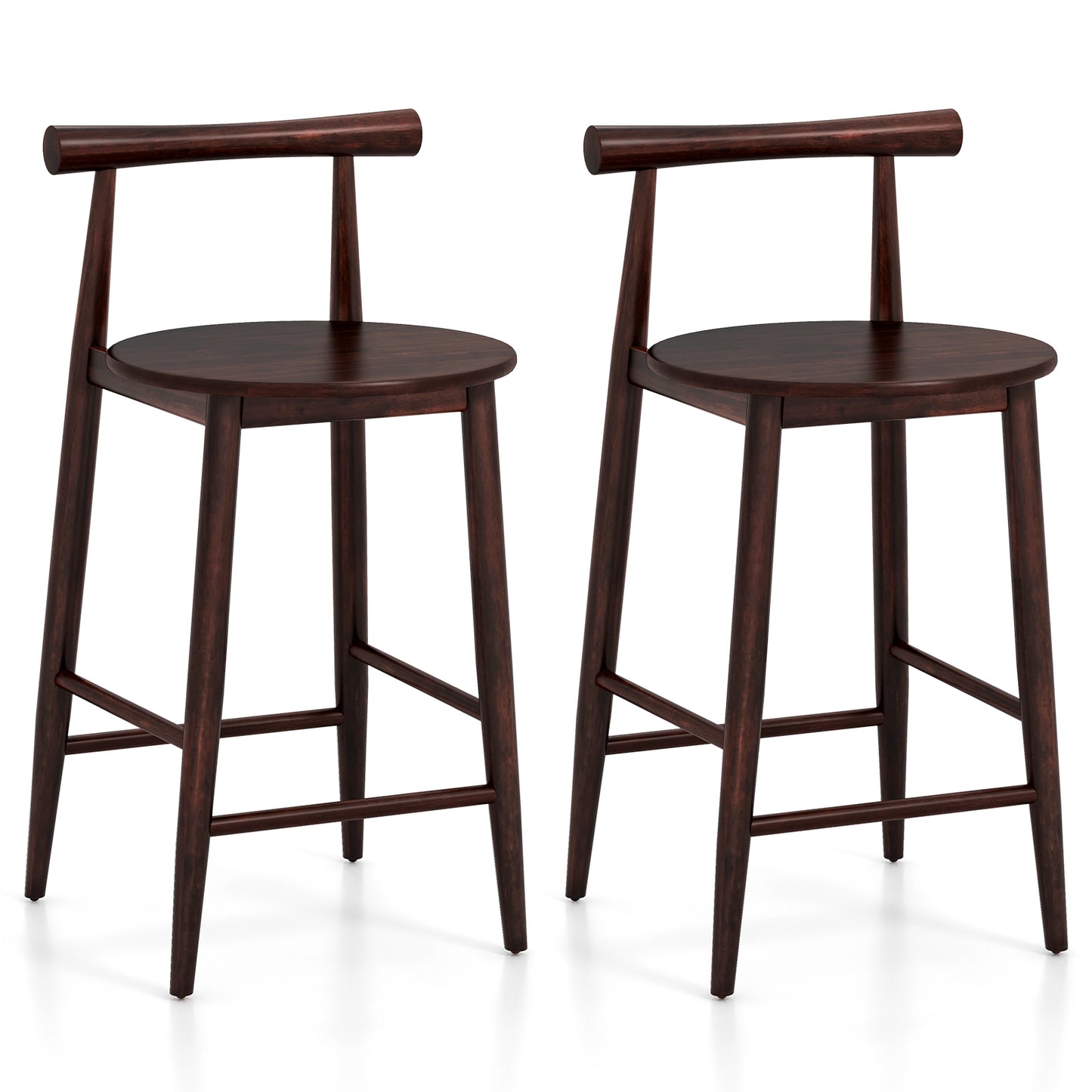 Counter Height Kitchen Island Chairs with Acacia Wood Base and Comfortable 24" Seat – Brown, Set of 2