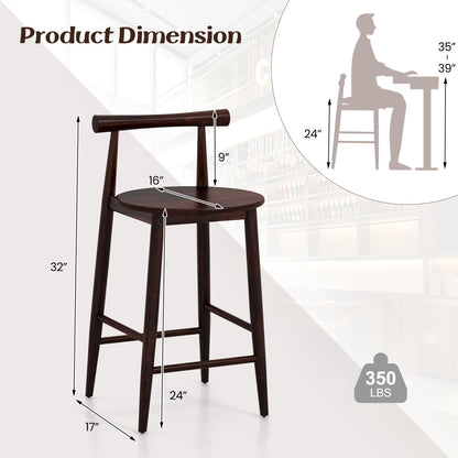 Counter Height Kitchen Island Chairs with Acacia Wood Base and Comfortable 24" Seat – Brown, Set of 2