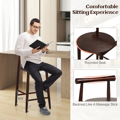 Counter Height Kitchen Island Chairs with Acacia Wood Base and Comfortable 24" Seat – Brown, Set of 2
