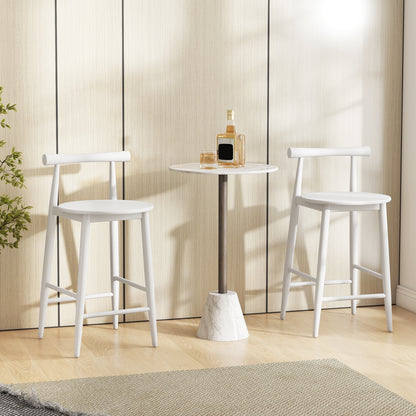 Counter Height Kitchen Island Chairs with Acacia Wood Base and Comfortable 24" Seat – White, Set of 2