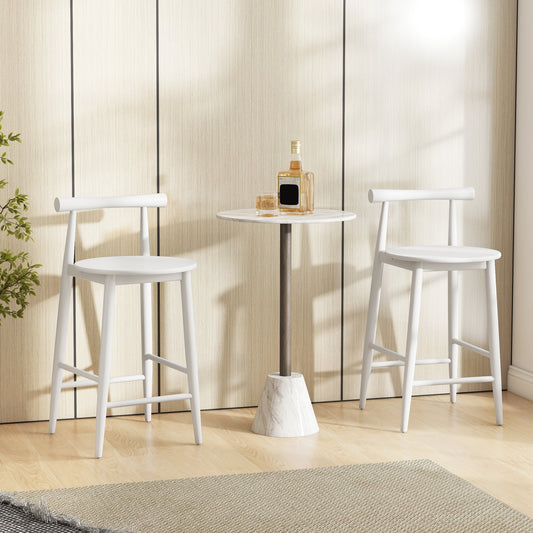 Counter Height Kitchen Island Chairs with Acacia Wood Base and Comfortable 24" Seat – White, Set of 2