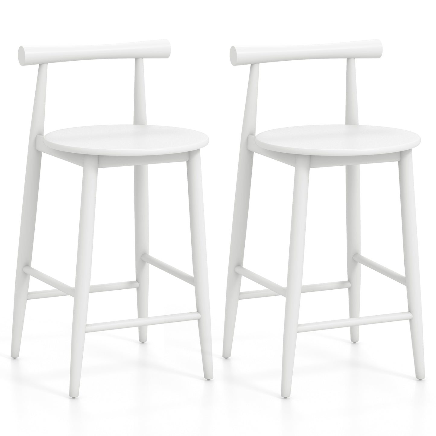Counter Height Kitchen Island Chairs with Acacia Wood Base and Comfortable 24" Seat – White, Set of 2