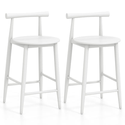Counter Height Kitchen Island Chairs with Acacia Wood Base and Comfortable 24" Seat – White, Set of 2