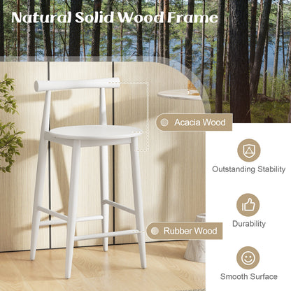 Counter Height Kitchen Island Chairs with Acacia Wood Base and Comfortable 24" Seat – White, Set of 2