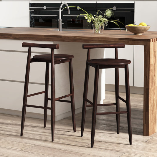 Counter Height Kitchen Island Chairs with Acacia Wood Base and Comfortable 30" Seat – Brown, Set of 2
