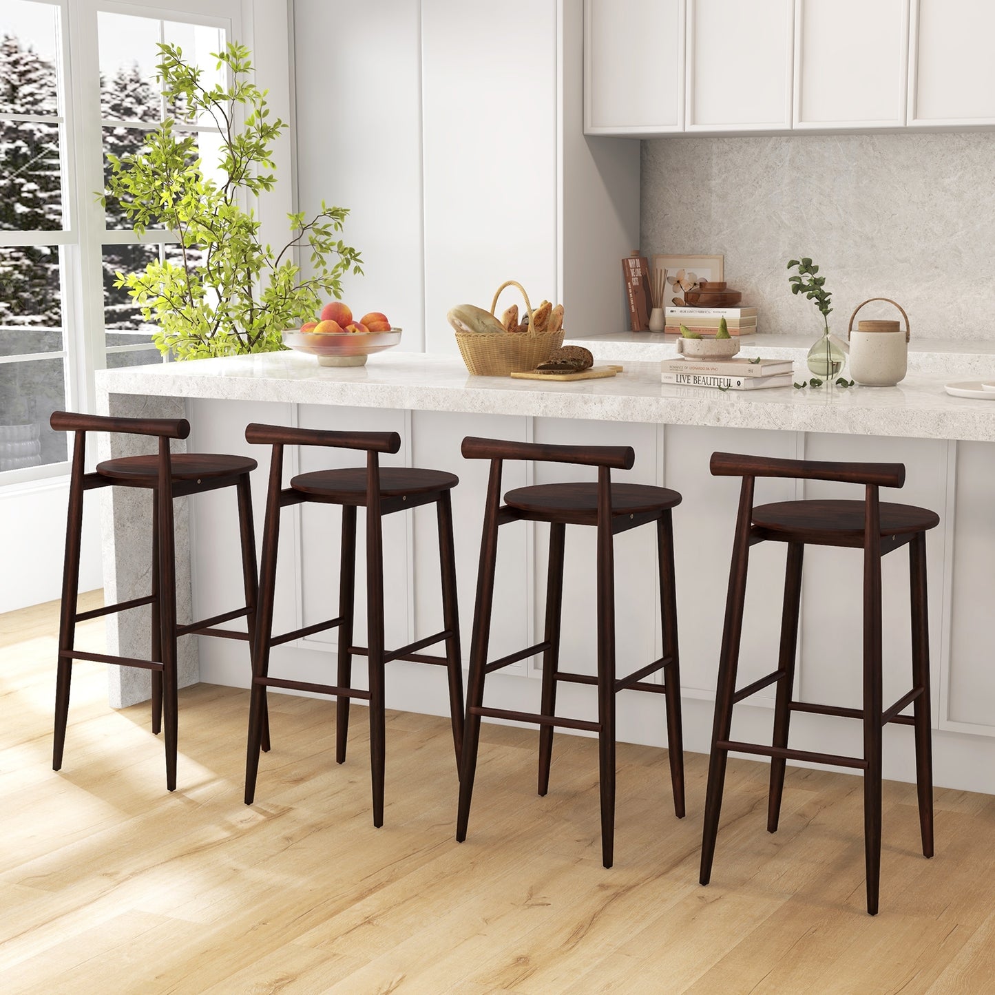 Counter Height Kitchen Island Chairs with Acacia Wood Base and Comfortable 30" Seat – Brown, Set of 2