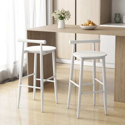Counter Height Kitchen Island Chairs with Acacia Wood Base and Comfortable 30" Seat – White, Set of 2