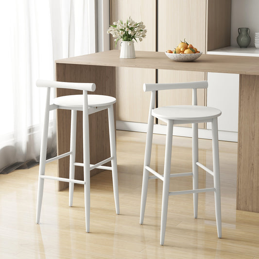 Counter Height Kitchen Island Chairs with Acacia Wood Base and Comfortable 30" Seat – White, Set of 2