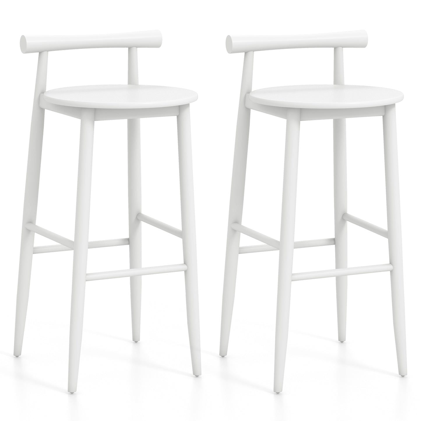 Counter Height Kitchen Island Chairs with Acacia Wood Base and Comfortable 30" Seat – White, Set of 2