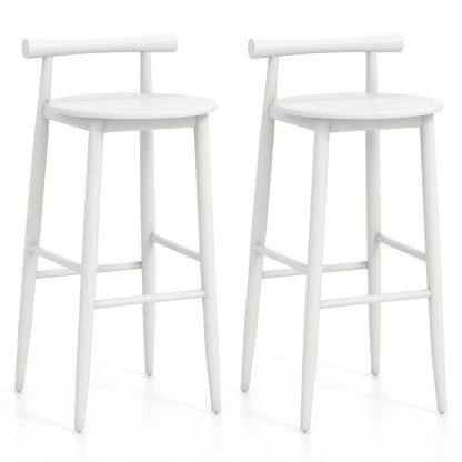 Counter Height Kitchen Island Chairs with Acacia Wood Base and Comfortable 30" Seat – White, Set of 2