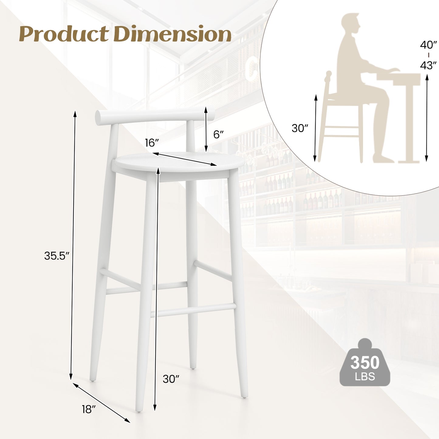 Counter Height Kitchen Island Chairs with Acacia Wood Base and Comfortable 30" Seat – White, Set of 2