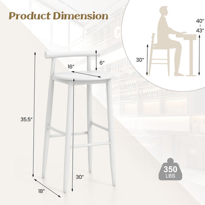Counter Height Kitchen Island Chairs with Acacia Wood Base and Comfortable 30" Seat – White, Set of 2