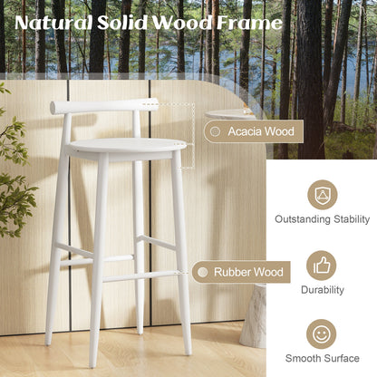 Counter Height Kitchen Island Chairs with Acacia Wood Base and Comfortable 30" Seat – White, Set of 2