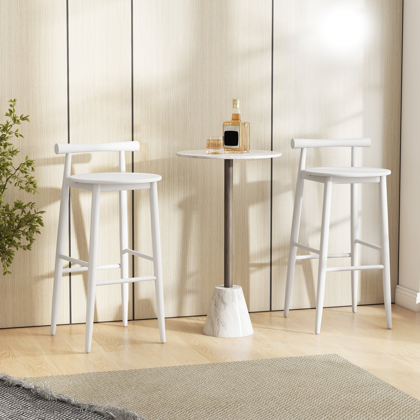 Counter Height Kitchen Island Chairs with Acacia Wood Base and Comfortable 30" Seat – White, Set of 2