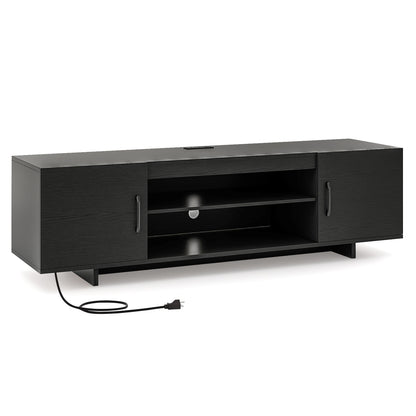60 Inch TV Stand with Power Outlet, Cable Management, and Storage for 65 Inch TVs - Black