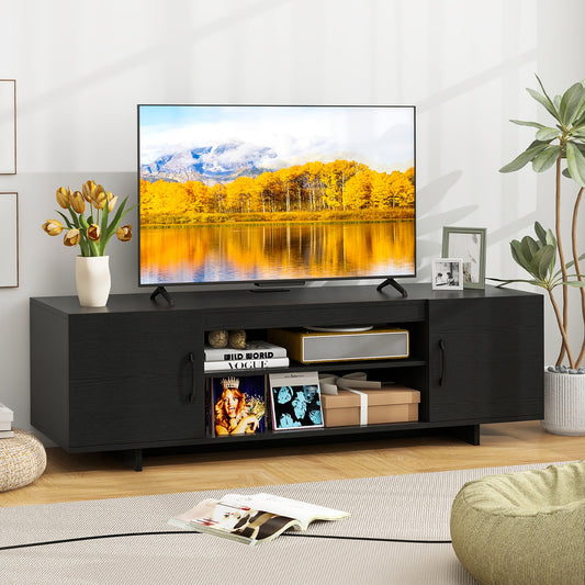 60 Inch TV Stand with Power Outlet, Cable Management, and Storage for 65 Inch TVs - Black