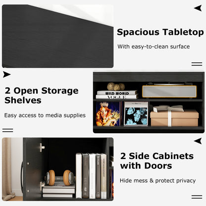 60 Inch TV Stand with Power Outlet, Cable Management, and Storage for 65 Inch TVs - Black