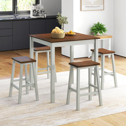 5 Piece Counter Height Dining Set with 4 Comfortable Saddle Stools for Kitchen and Apartment