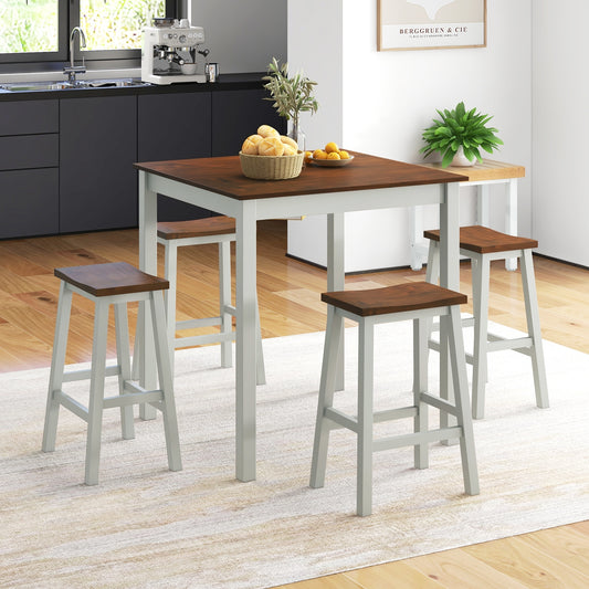 5 Piece Counter Height Dining Set with 4 Comfortable Saddle Stools for Kitchen and Apartment
