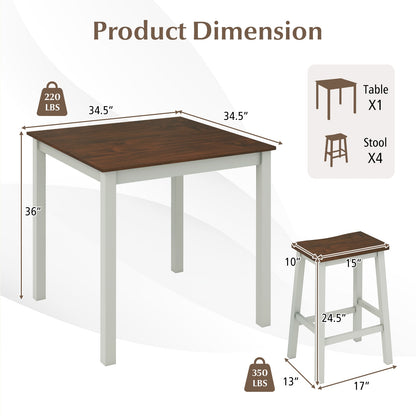 5 Piece Counter Height Dining Set with 4 Comfortable Saddle Stools for Kitchen and Apartment