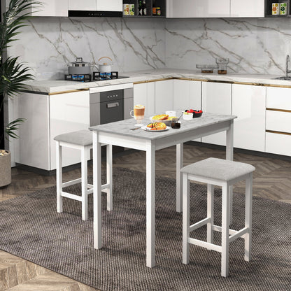 Modern Counter Height Dining Set with Table and 2 Padded Bar Stools in White Finish