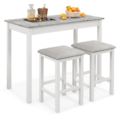 Modern Counter Height Dining Set with Table and 2 Padded Bar Stools in White Finish