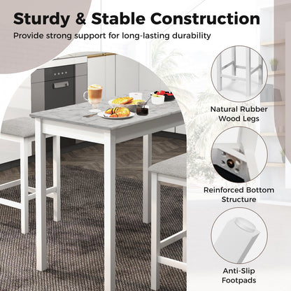 Modern Counter Height Dining Set with Table and 2 Padded Bar Stools in White Finish