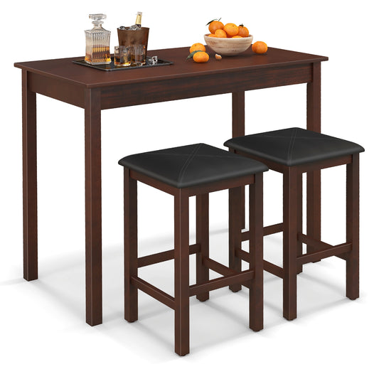 Modern Counter Height Dining Set with Table and 2 Padded Bar Stools in Brown Finish