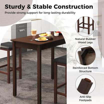 Modern Counter Height Dining Set with Table and 2 Padded Bar Stools in Brown Finish
