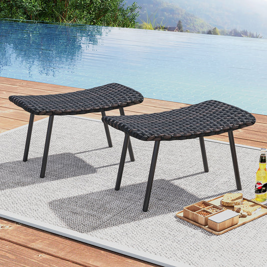 Outdoor Wicker Ottoman Set with Quick Dry Foam and Metal Legs for Patio or Garden Seating